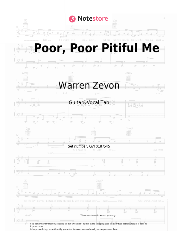 Poor, Poor Pitiful Me - Warren Zevon Chords and Voice - Guitar&Vocal.Tab