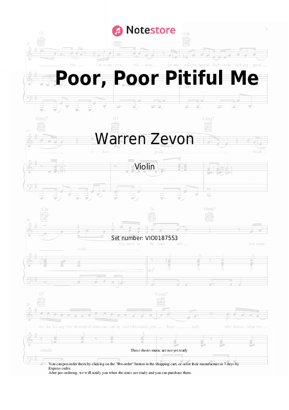 Poor, Poor Pitiful Me - Warren Zevon Violin Sheet Music - Violin