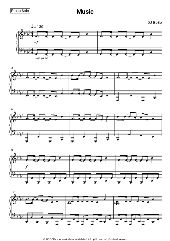 Music - DJ BoBo Piano Sheet Music - Piano.Solo