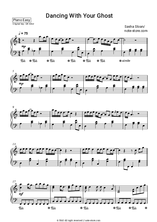 Dancing With Your Ghost - Sasha Sloan Piano Sheet Music Easy - Piano.Easy