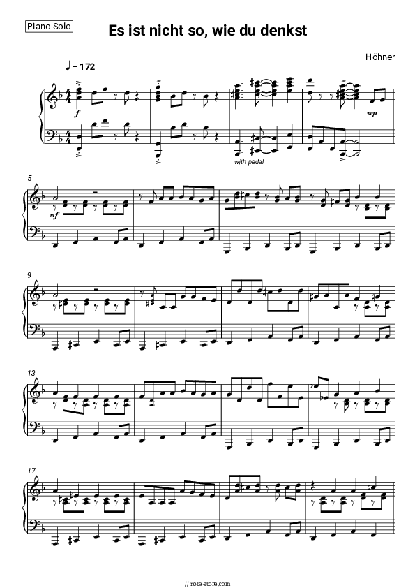 Es ist nicht so, wie du denkst - Höhner Piano Sheet Music - Piano.Solo