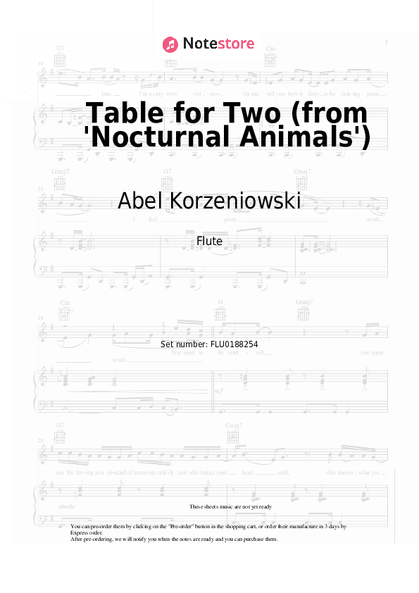 Table for Two (from 'Nocturnal Animals') - Abel Korzeniowski Flute Sheet Music - Flute