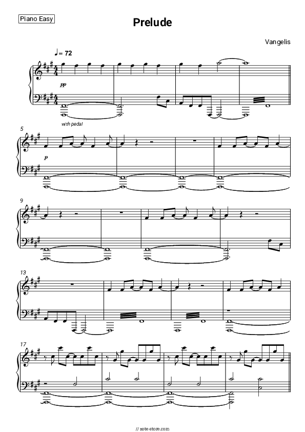 Prelude - Vangelis Piano Sheet Music Easy - Piano.Easy