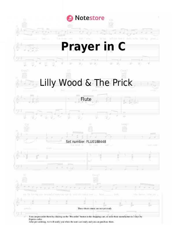 Prayer in C - Lilly Wood & The Prick Flute Sheet Music - Flute