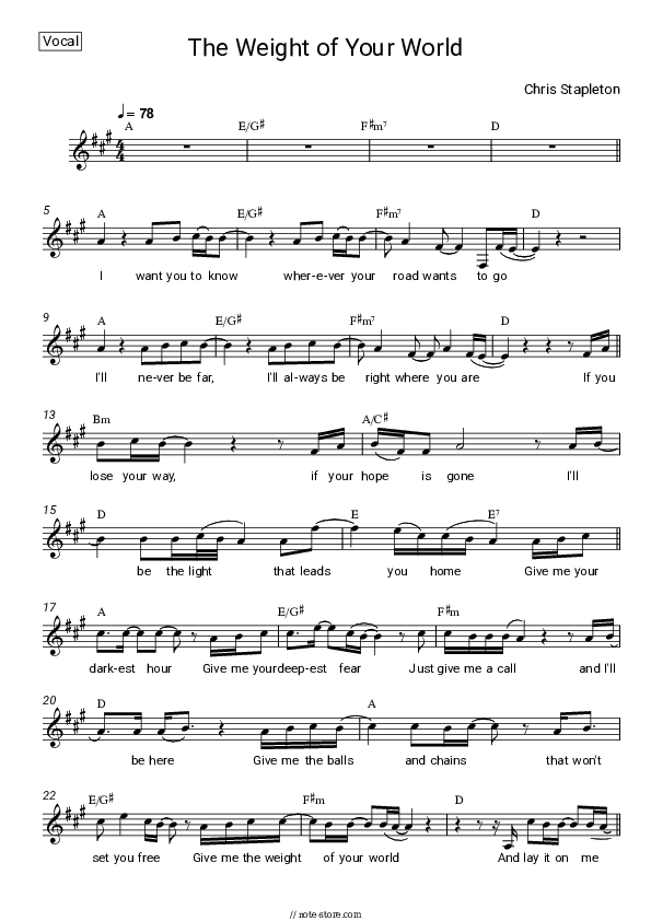 The Weight of Your World - Chris Stapleton Vocal Sheet Music - Vocal