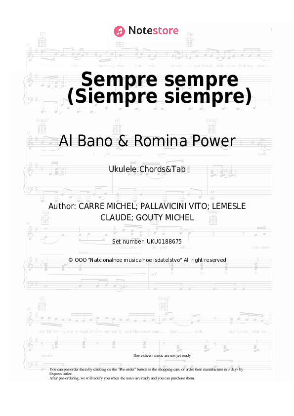 Sempre sempre (Siempre siempre) - Al Bano & Romina Power Ukulele Sheet Music - Ukulele.Chords&Tab