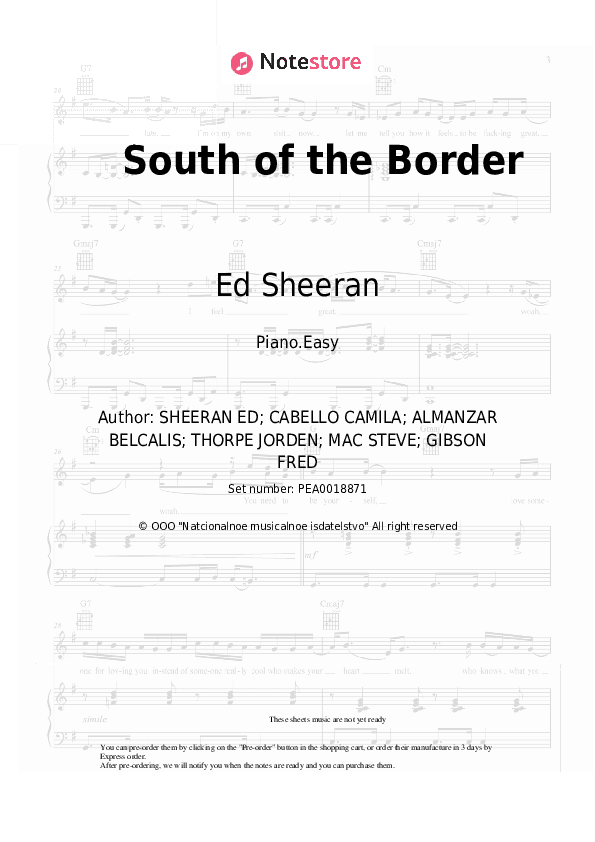 South of the Border - Ed Sheeran, Camila Cabello, Cardi B Piano Sheet Music Easy - Piano.Easy