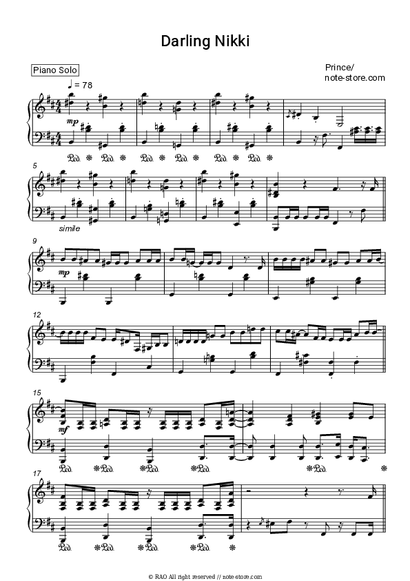 Darling Nikki - Prince Piano Sheet Music - Piano.Solo