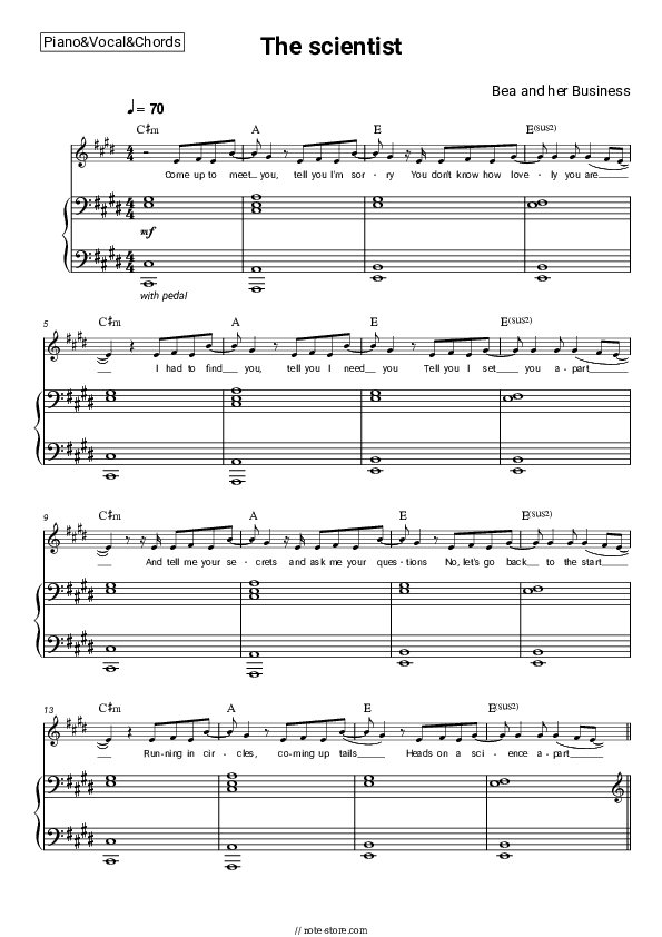 The scientist - Bea and her Business Piano Sheet Music with the Vocal and Chords - Piano&Vocal&Chords