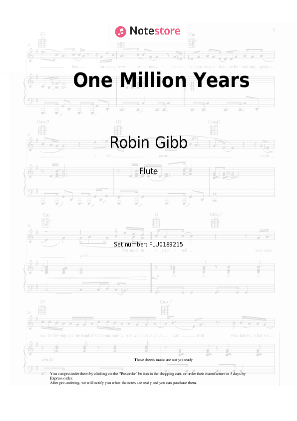 One Million Years - Robin Gibb Flute Sheet Music - Flute