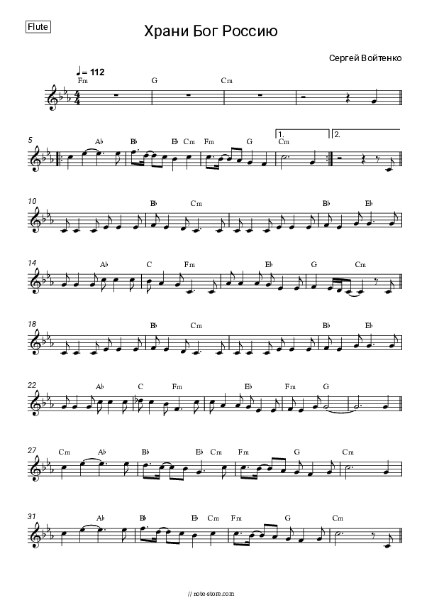 Храни Бог Россию - Sergey Voitenko Flute Sheet Music - Flute
