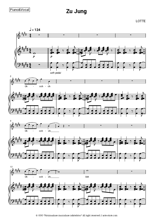 Zu Jung - LOTTE Piano Sheet Music with the Voice part - Piano&Vocal