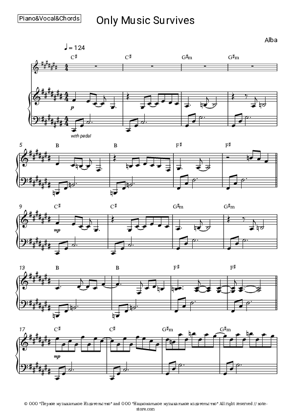 Only Music Survives - Alba Piano Sheet Music with the Vocal and Chords - Piano&Vocal&Chords