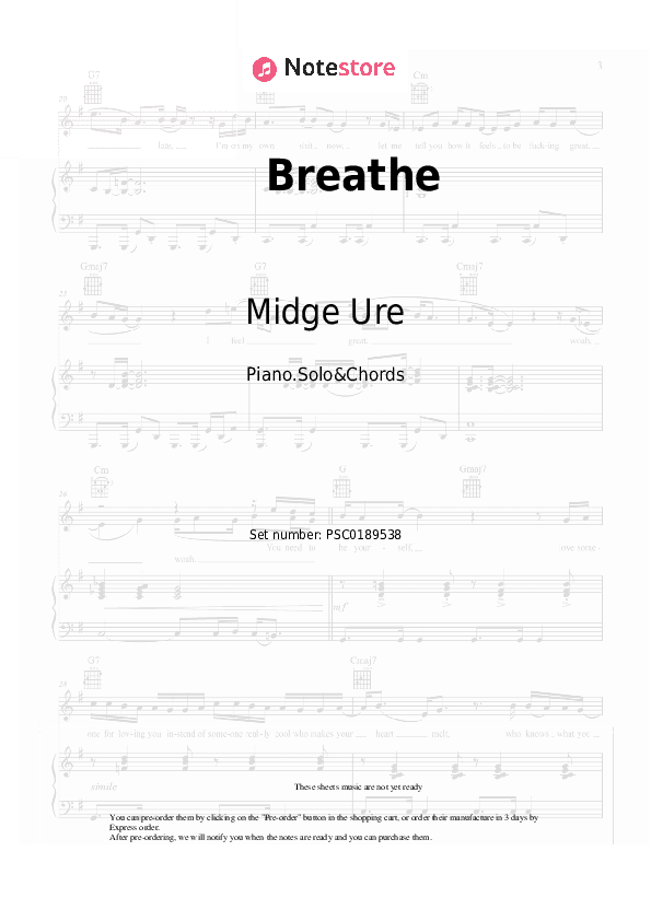 Breathe - Midge Ure Piano Sheet Music and Chords - Piano.Solo&Chords