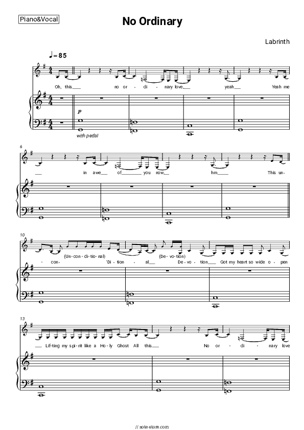 No Ordinary - Labrinth Piano Sheet Music with the Voice part - Piano&Vocal