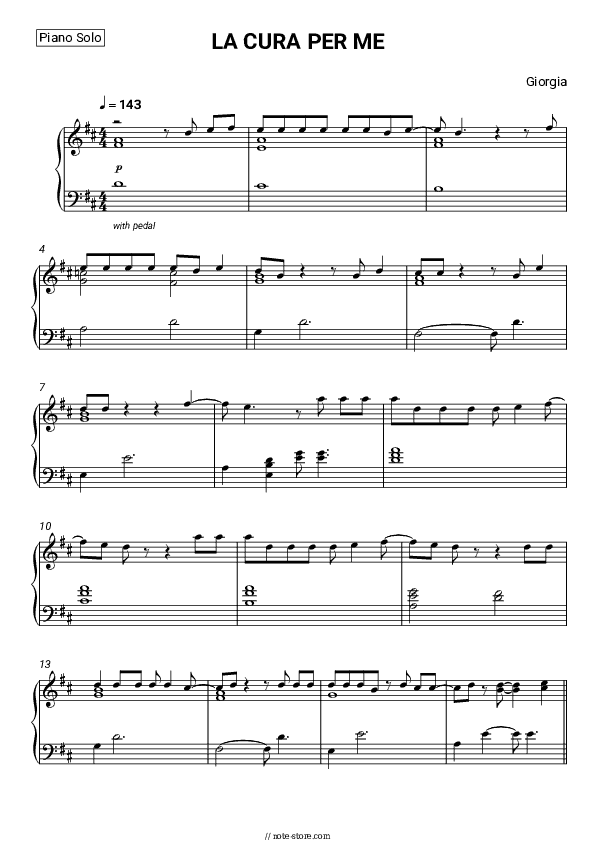 LA CURA PER ME - Giorgia Piano Sheet Music - Piano.Solo