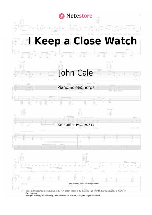 I Keep a Close Watch - John Cale Piano Sheet Music and Chords - Piano.Solo&Chords