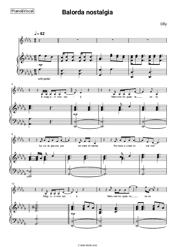 Balorda nostalgia - Olly Piano Sheet Music with the Voice part - Piano&Vocal