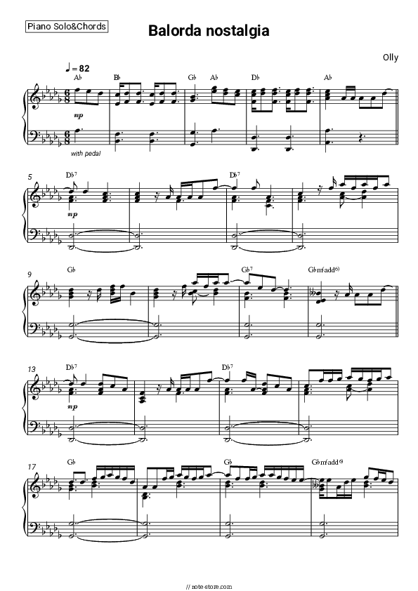 Balorda nostalgia - Olly Piano Sheet Music and Chords - Piano.Solo&Chords