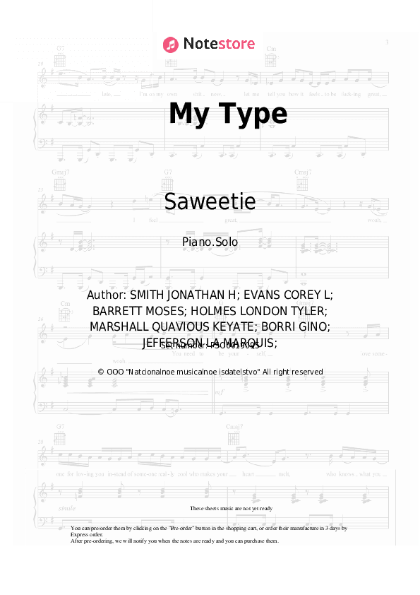 My Type - Saweetie Piano Sheet Music - Piano.Solo