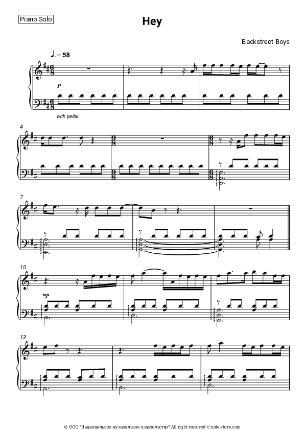 Hey - Backstreet Boys Piano Sheet Music - Piano.Solo