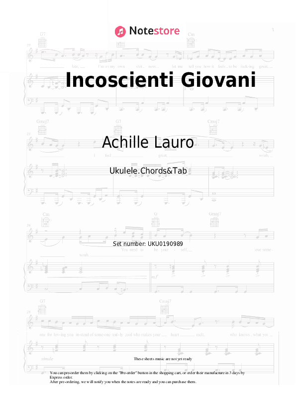Incoscienti Giovani - Achille Lauro Ukulele Sheet Music - Ukulele.Chords&Tab