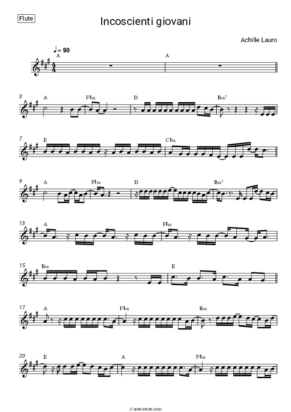 Incoscienti Giovani - Achille Lauro Flute Sheet Music - Flute