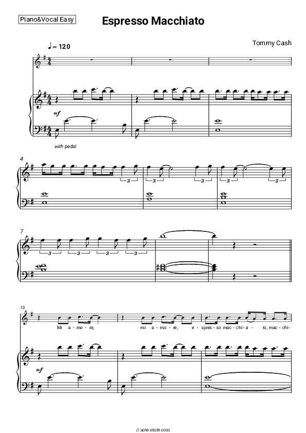Espresso Macchiato - Tommy Cash Piano Sheet Music Easy and Vocal - Piano&Vocal.Easy