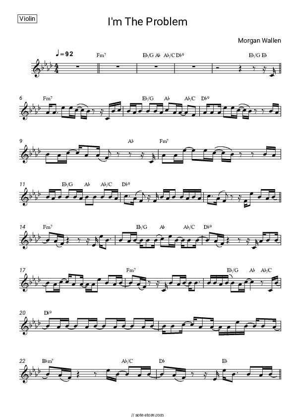 I'm The Problem - Morgan Wallen Violin Sheet Music - Violin