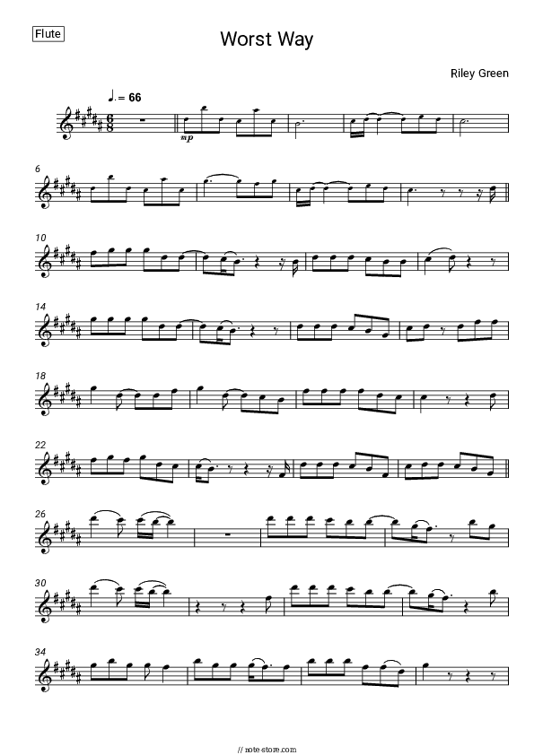 Worst Way - Riley Green Flute Sheet Music - Flute