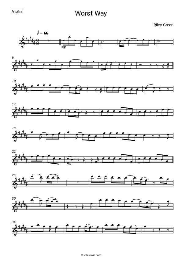 Worst Way - Riley Green Violin Sheet Music - Violin