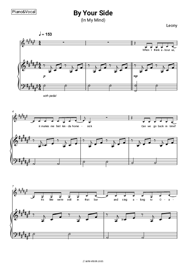 By Your Side (In My Mind) - Leony Piano Sheet Music with the Voice part - Piano&Vocal