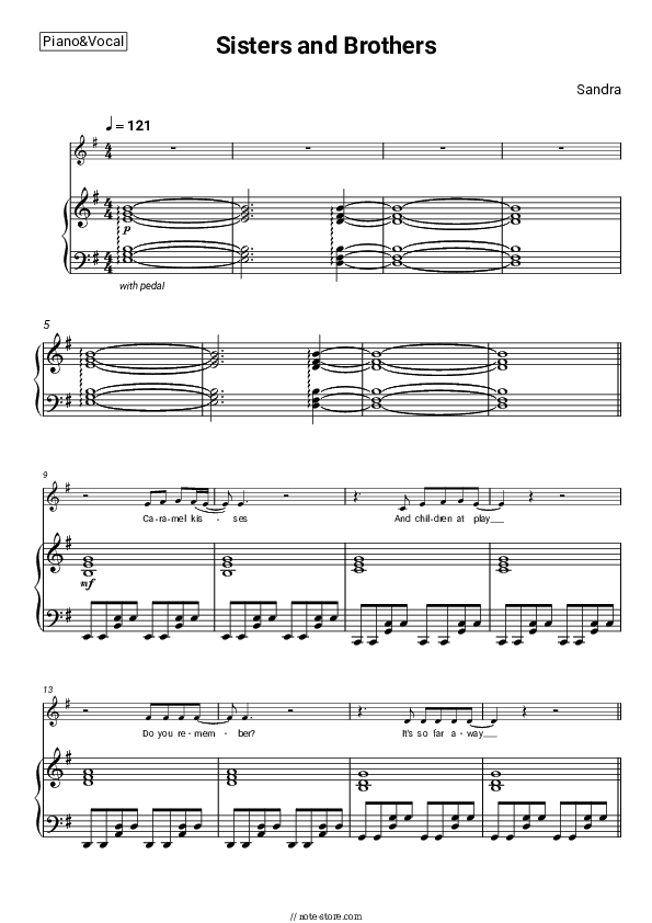 Sisters and Brothers - Sandra Piano Sheet Music with the Voice part - Piano&Vocal