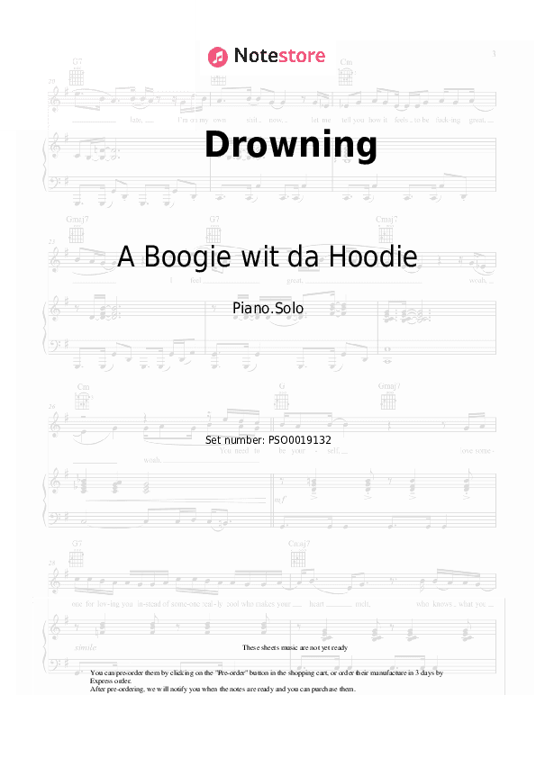 Drowning - A Boogie wit da Hoodie, Kodak Black Piano Sheet Music - Piano.Solo