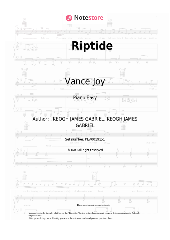 Riptide - Vance Joy Piano Sheet Music Easy - Piano.Easy