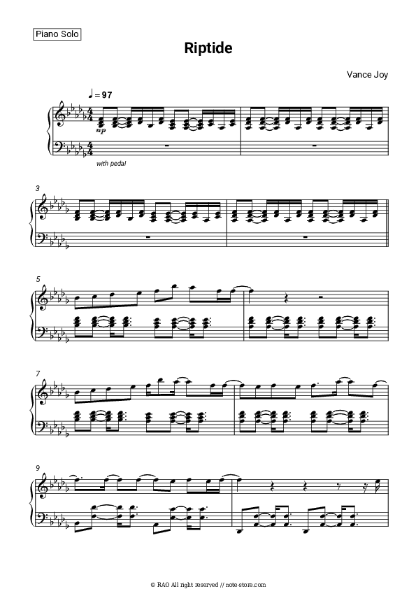 Riptide - Vance Joy Piano Sheet Music - Piano.Solo
