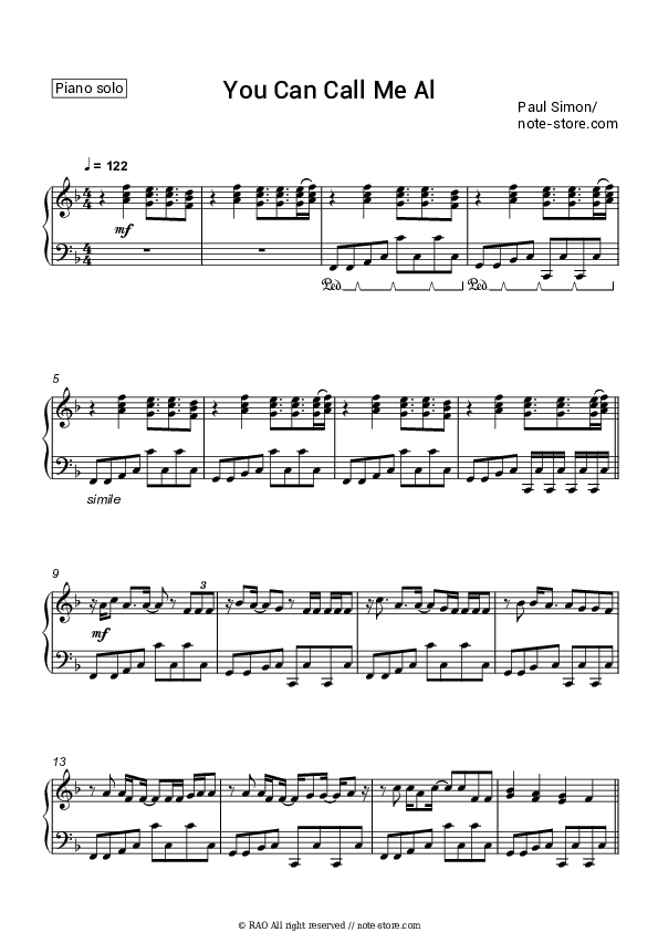 You Can Call Me Al - Paul Simon Piano Sheet Music - Piano.Solo