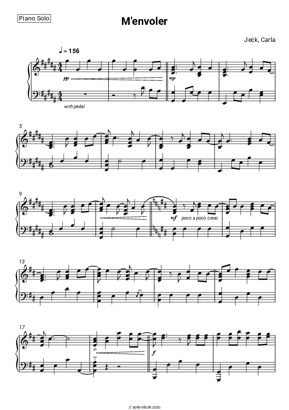 M'envoler - Jeck, Carla Piano Sheet Music - Piano.Solo
