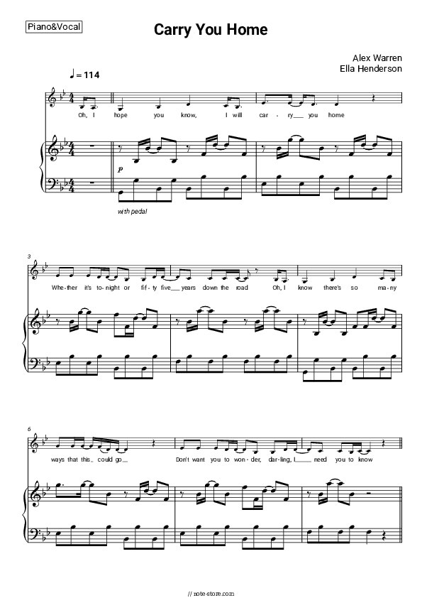 Carry You Home - Alex Warren, Ella Henderson Piano Sheet Music with the Voice part - Piano&Vocal