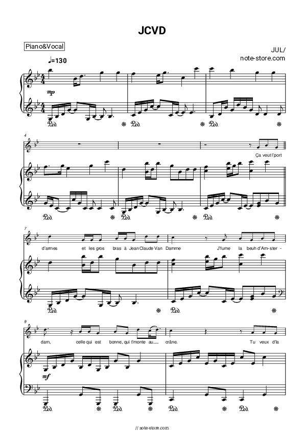 JCVD - JUL Piano Sheet Music with the Voice part - Piano&Vocal