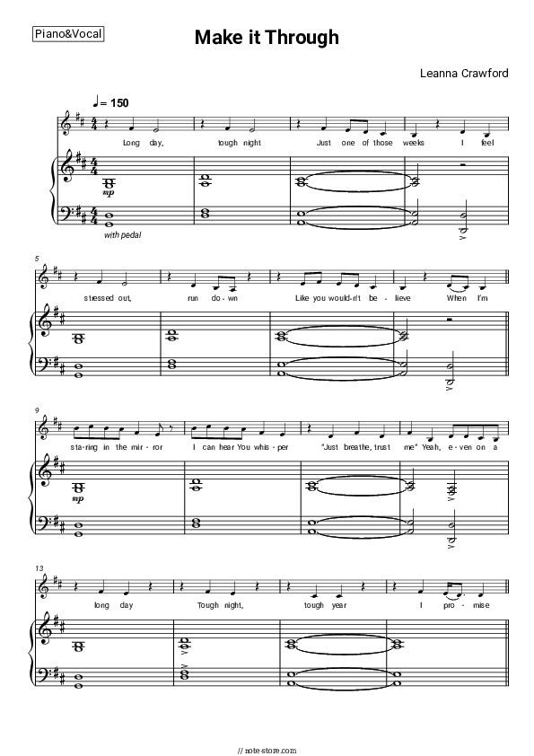 Make it Through - Leanna Crawford Piano Sheet Music with the Voice part - Piano&Vocal