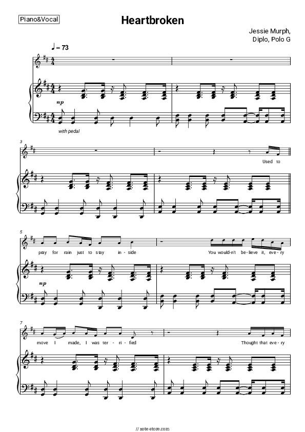 Heartbroken - Jessie Murph, Diplo, Polo G Piano Sheet Music with the Voice part - Piano&Vocal