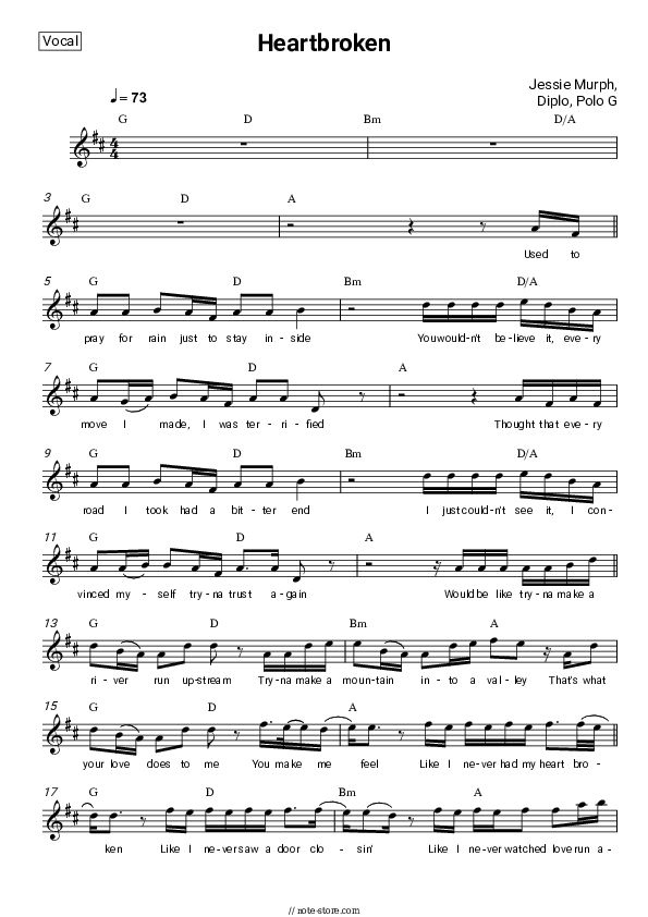 Heartbroken - Jessie Murph, Diplo, Polo G Vocal Sheet Music - Vocal