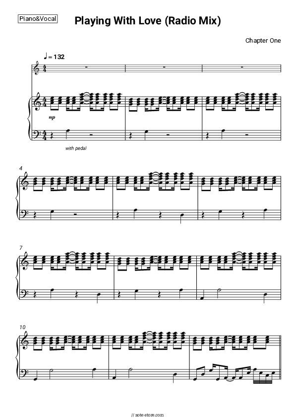 Playing With Love (Radio Mix) - Chapter One Piano Sheet Music with the Voice part - Piano&Vocal