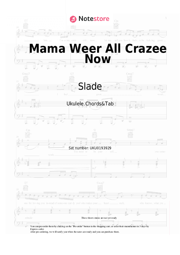 Mama Weer All Crazee Now - Slade Ukulele Sheet Music - Ukulele.Chords&Tab