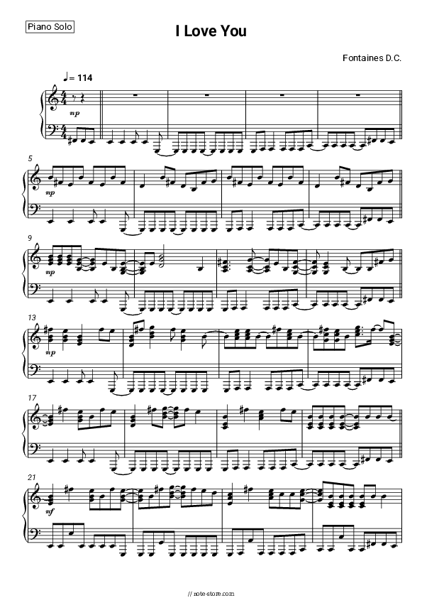 I Love You - Fontaines D.C. Piano Sheet Music - Piano.Solo