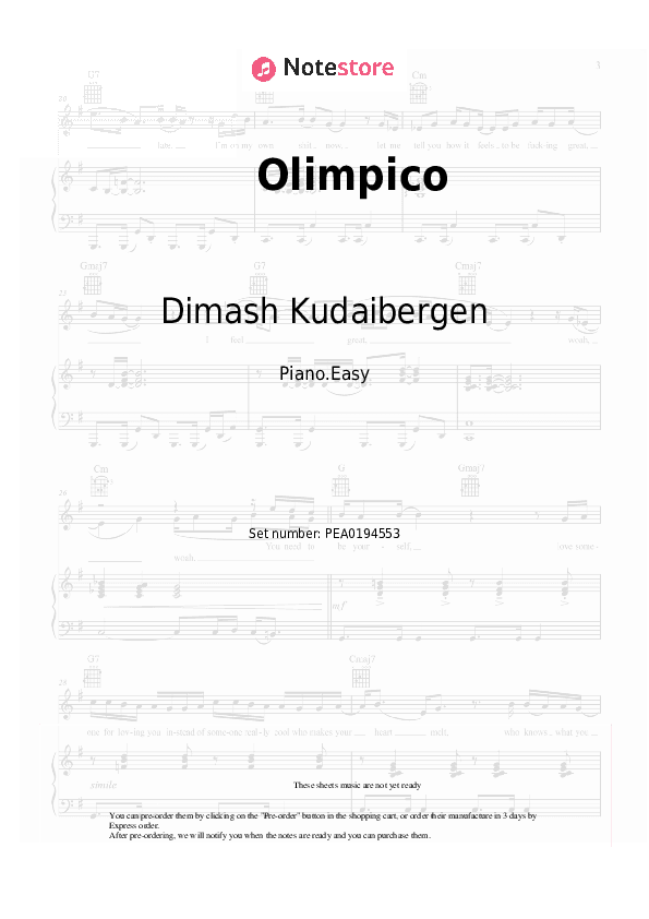 Olimpico - Dimash Kudaibergen Piano Sheet Music Easy - Piano.Easy