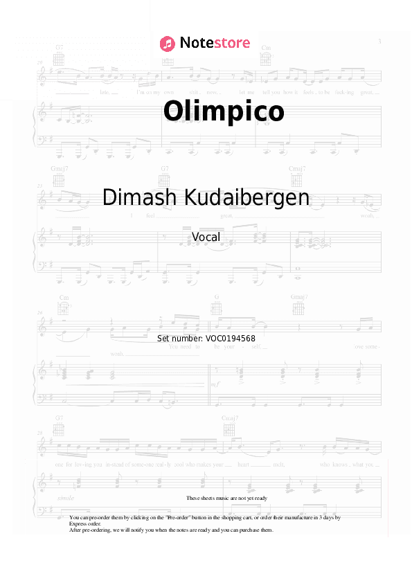 Olimpico - Dimash Kudaibergen Vocal Sheet Music - Vocal