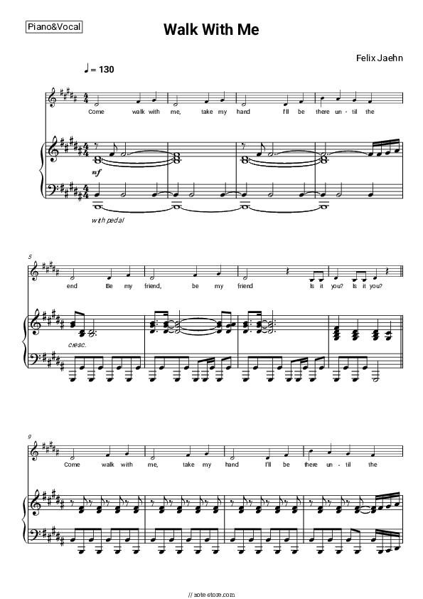 Walk With Me - Felix Jaehn, Shouse Piano Sheet Music with the Voice part - Piano&Vocal