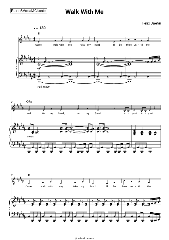 Walk With Me - Felix Jaehn, Shouse Piano Sheet Music with the Vocal and Chords - Piano&Vocal&Chords